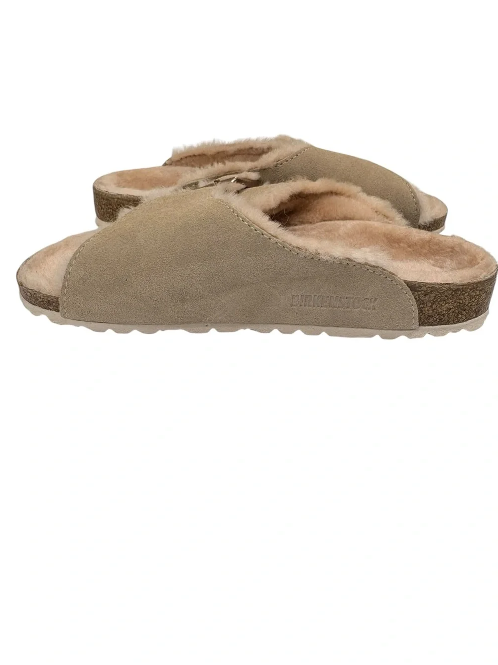 Birkenstock Arizona Shearling Suede Sandals Taupe Mink Fur Lined EU36 US 5-5.5